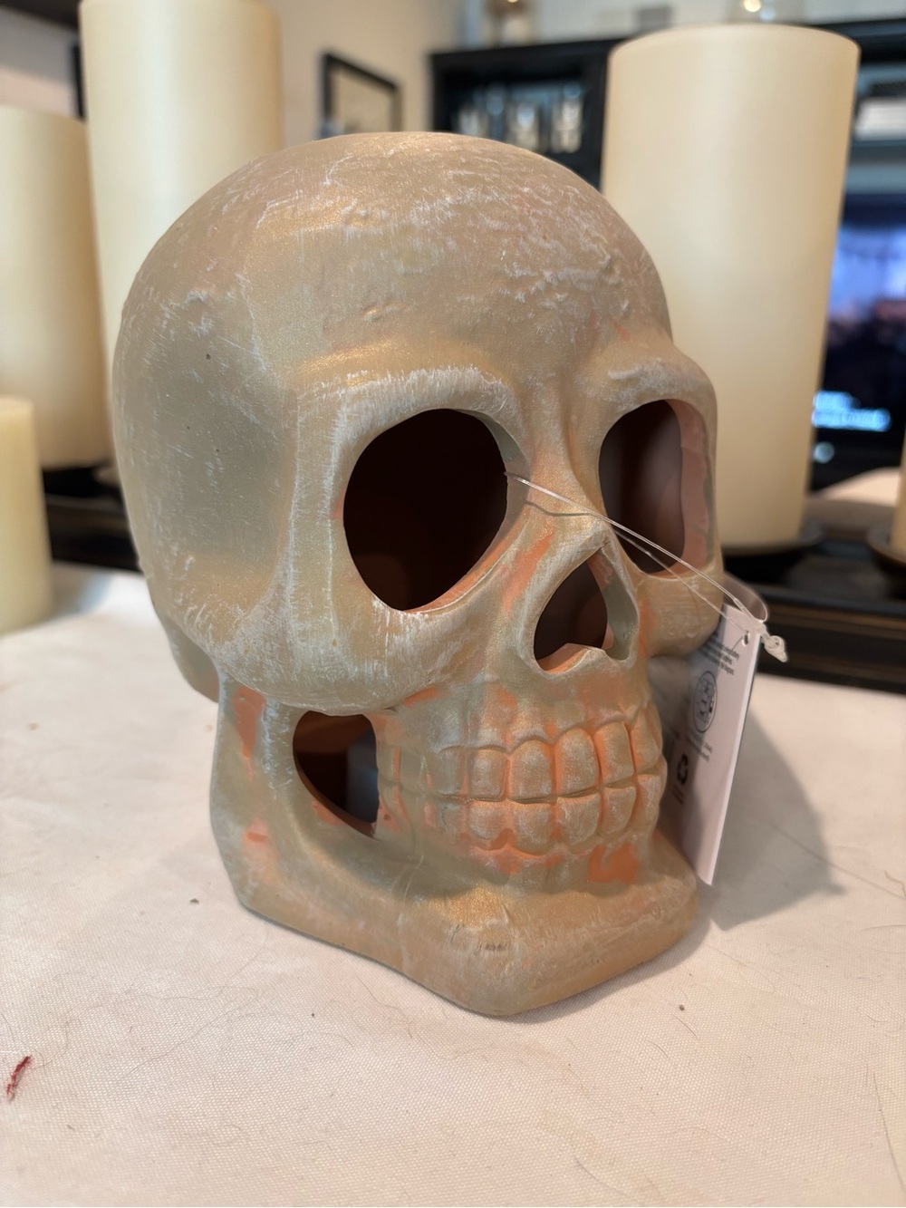 Terracotta Lighted Skull Halloween Spooky Haunted House Decor Ceramic Skeleton